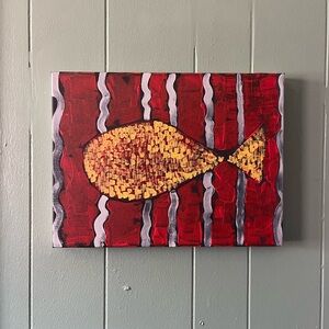 Abstract Fish Art Canvas - Red and Yellow